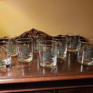 Spode Christmas Tree Double Old Fashioned Gold Rimmed 12 oz glasses. Set of 8